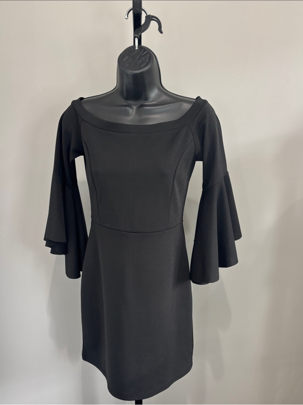 She + Sky Black Off-Shoulder Bell Sleeve Mini Dress Size small